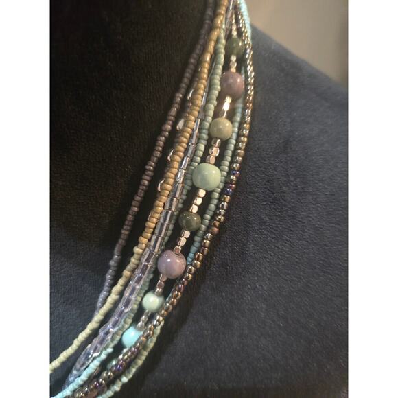 Women's Multi Layer Multicolor Beaded Necklace With Lobster Claw Clasp - Picture 4 of 6